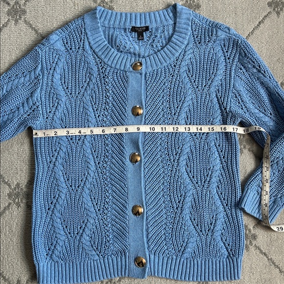 Talbots  Blue Chunky Knit Cardigan Sweater with Gold Buttons - Picture 4 of 7